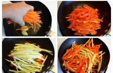 Dodati povrće i dinstati dok ne omekša.